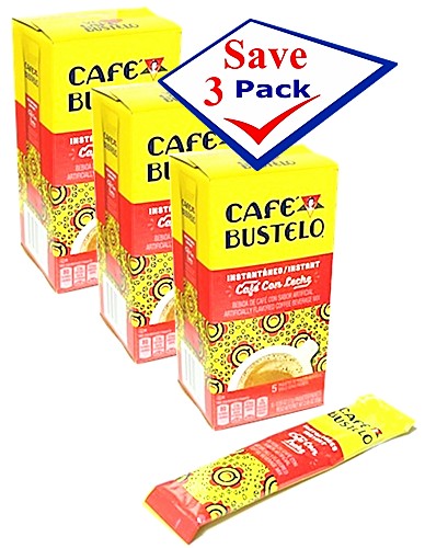 Cafe con Leche Instant by Bustelo 5 Indiv Servings Pack of 3